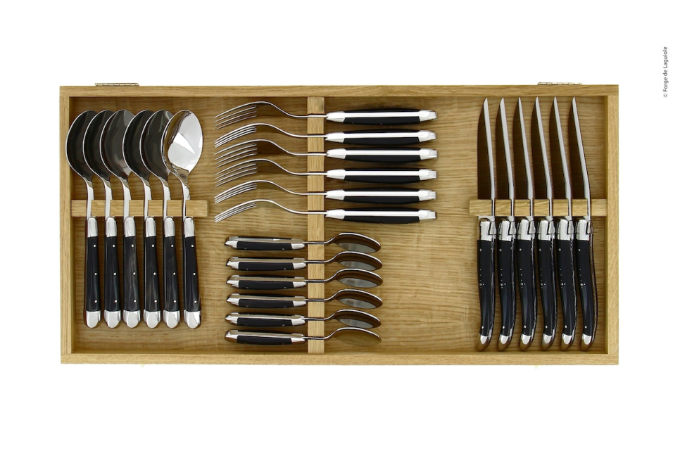 Zestaw sztućców 03, rękojeści Dark Horn, polerowane, Tradition - Forge de Laguiole