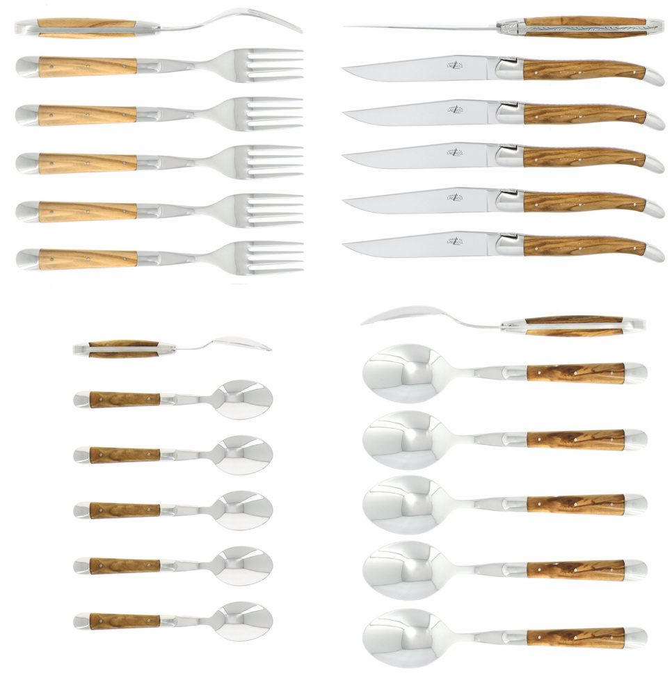 Zestaw sztućców 03, trzonki z drewna oliwnego, polerowane, Tradition - Forge de Laguiole w grupie Nakrycie stołu / Sztućce / Sztućce w The Kitchen Lab (1446-32857)