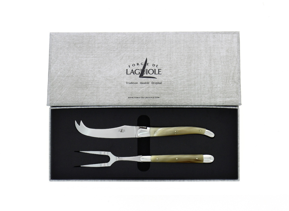 Zestaw do sera, uchwyt z jasnego rogu, polerowany, Tradition - Forge de Laguiole