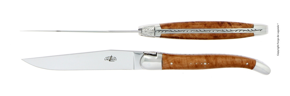 Dwa noże, drewniana rękojeść z lwem, polerowana, Tradition - Forge de Laguiole w grupie Nakrycie stołu / Sztućce / Noże w The Kitchen Lab (1446-32898)
