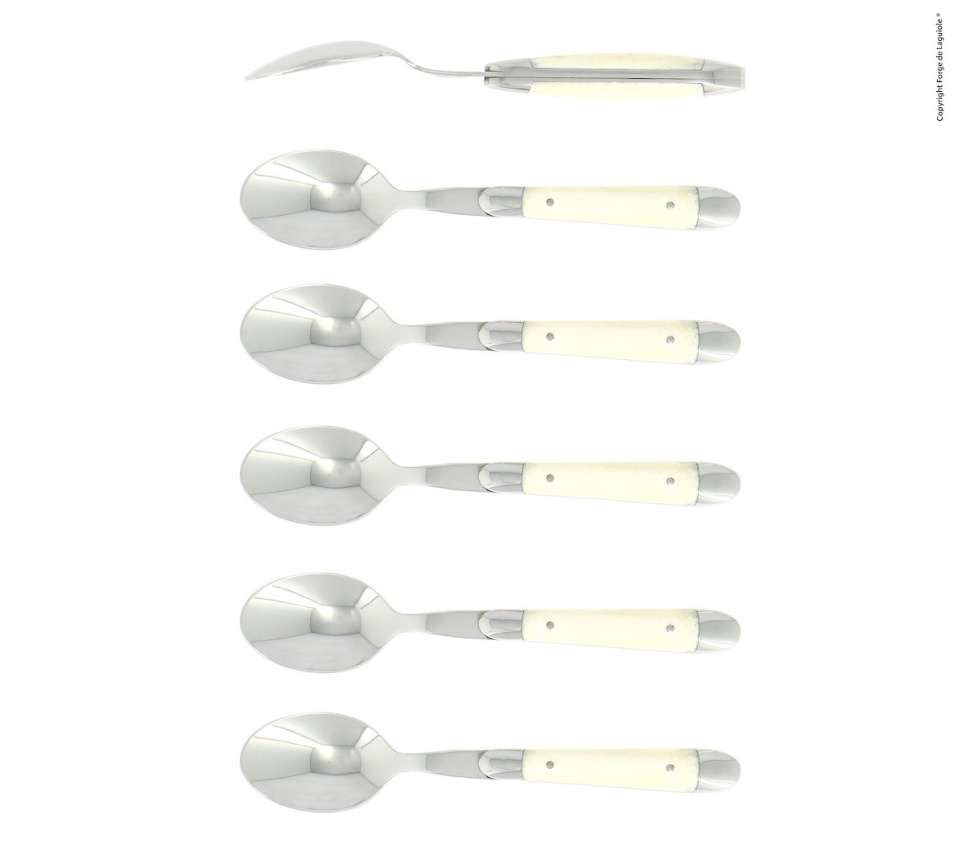 Sześć łyżeczek deserowych, uchwyt z kości, polerowane, Tradition - Forge de Laguiole w grupie Nakrycie stołu / Sztućce / Łyżki w The Kitchen Lab (1446-32901)