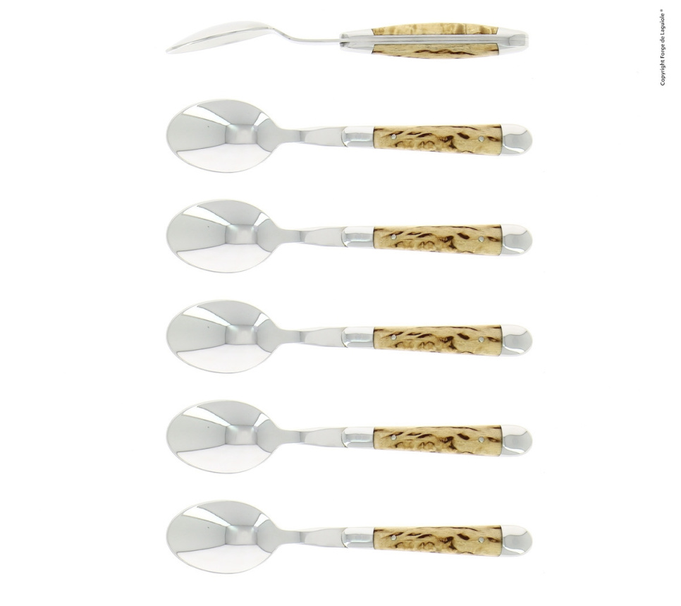 Sześć łyżeczek deserowych, uchwyt brzozowy, polerowany, Tradition - Forge de Laguiole w grupie Nakrycie stołu / Sztućce / Łyżki w The Kitchen Lab (1446-32902)