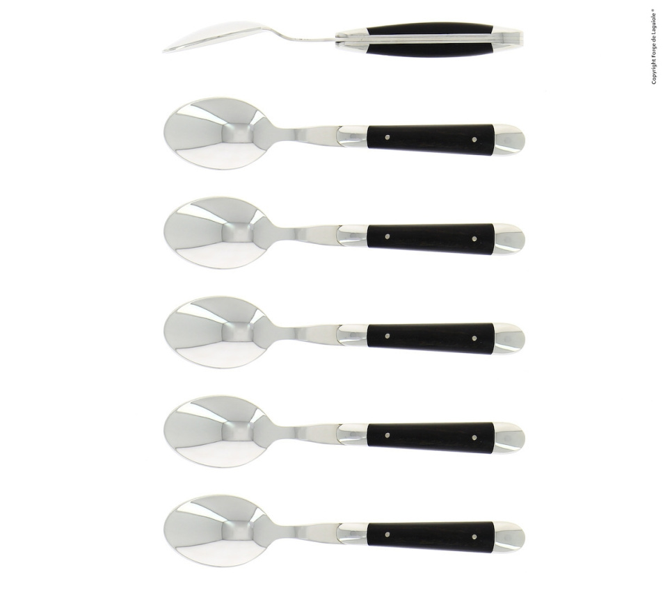 Sześć łyżeczek deserowych, hebanowe uchwyty, polerowane, Tradition - Forge de Laguiole w grupie Nakrycie stołu / Sztućce / Łyżki w The Kitchen Lab (1446-32903)