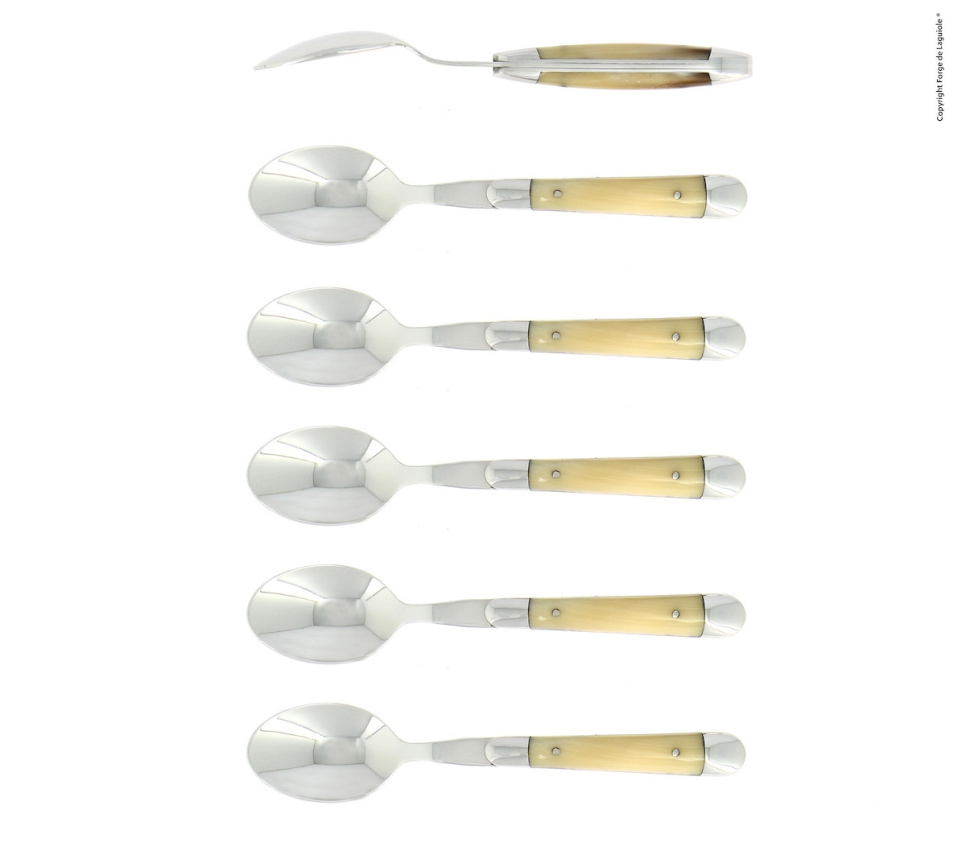 Sześć łyżeczek deserowych, uchwyt z jasnego rogu, polerowany, Tradition - Forge de Laguiole w grupie Nakrycie stołu / Sztućce / Łyżki w The Kitchen Lab (1446-32905)