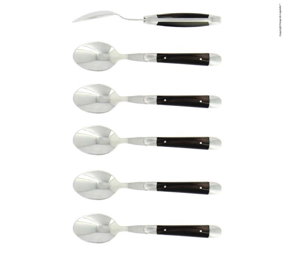 Sześć łyżeczek deserowych, uchwyt z ciemnego rogu, polerowany, Tradition - Forge de Laguiole w grupie Nakrycie stołu / Sztućce / Łyżki w The Kitchen Lab (1446-32906)
