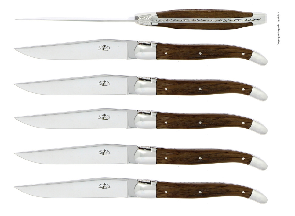 Sześć noży, rękojeść z kory skamieniałego dębu, polerowana, Tradition - Forge de Laguiole w grupie Nakrycie stołu / Sztućce / Noże w The Kitchen Lab (1446-32909)