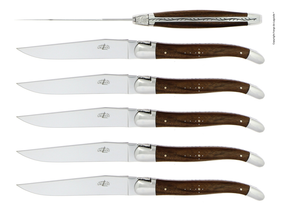 Sześć noży, rękojeść z orzecha włoskiego, polerowana, Tradition - Forge de Laguiole w grupie Nakrycie stołu / Sztućce / Noże w The Kitchen Lab (1446-32921)