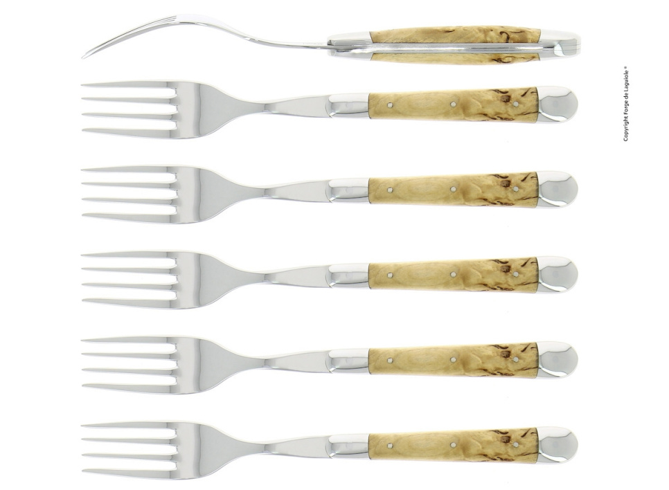 Sześć widelców, uchwyt brzozowy, polerowany, Tradition - Forge de Laguiole w grupie Nakrycie stołu / Sztućce / Widelce w The Kitchen Lab (1446-32923)