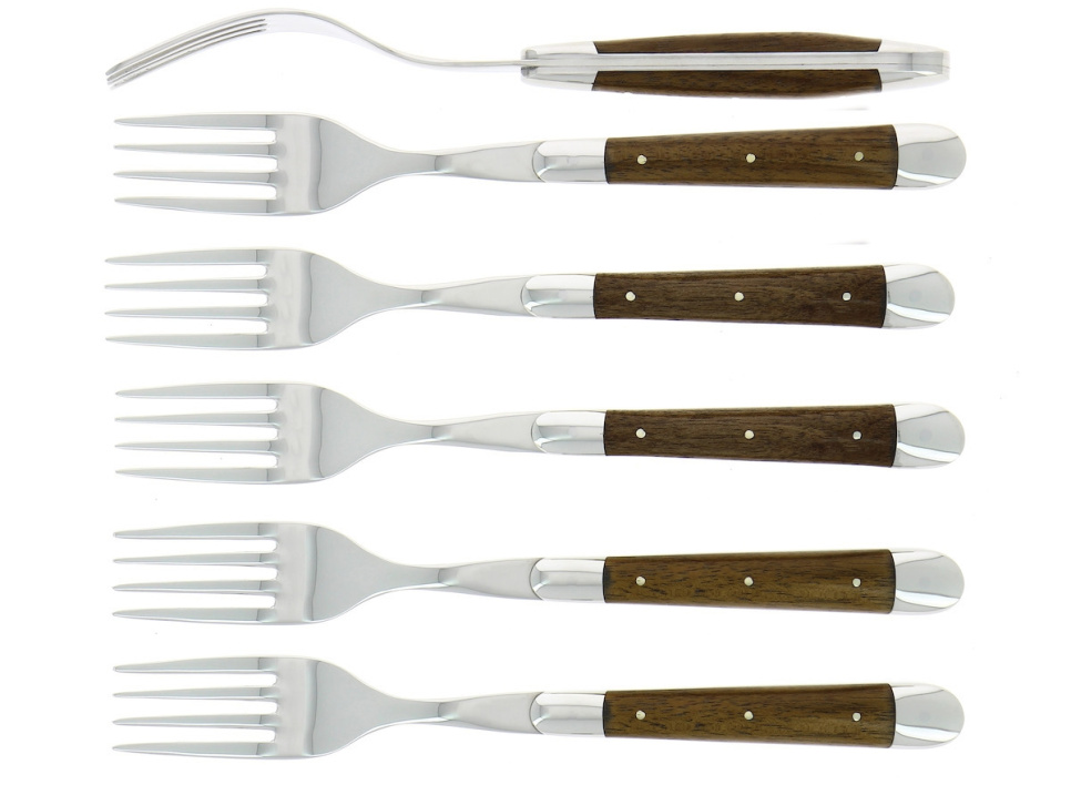 Sześć widelców, uchwyt z orzecha włoskiego, polerowany, Tradition - Forge de Laguiole w grupie Nakrycie stołu / Sztućce / Widelce w The Kitchen Lab (1446-32935)