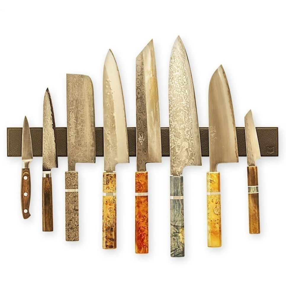 Listwa magnetyczna na noże, czarna skóra, czarny dąb - Piotr The Bear