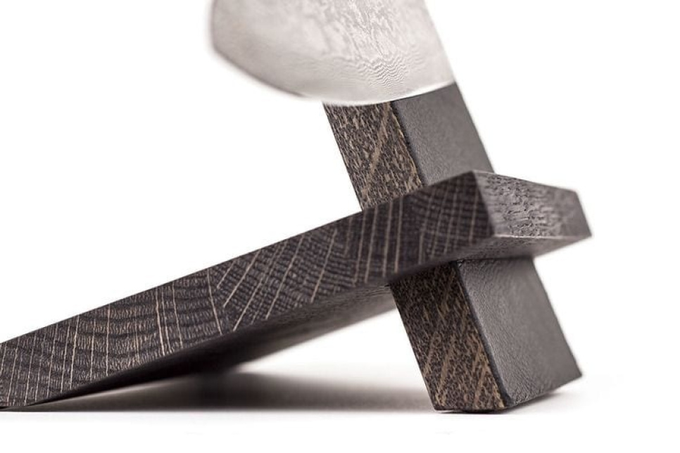 Ręcznie wykonany stojak na noże, dąb i skóra - Piotr The Bear