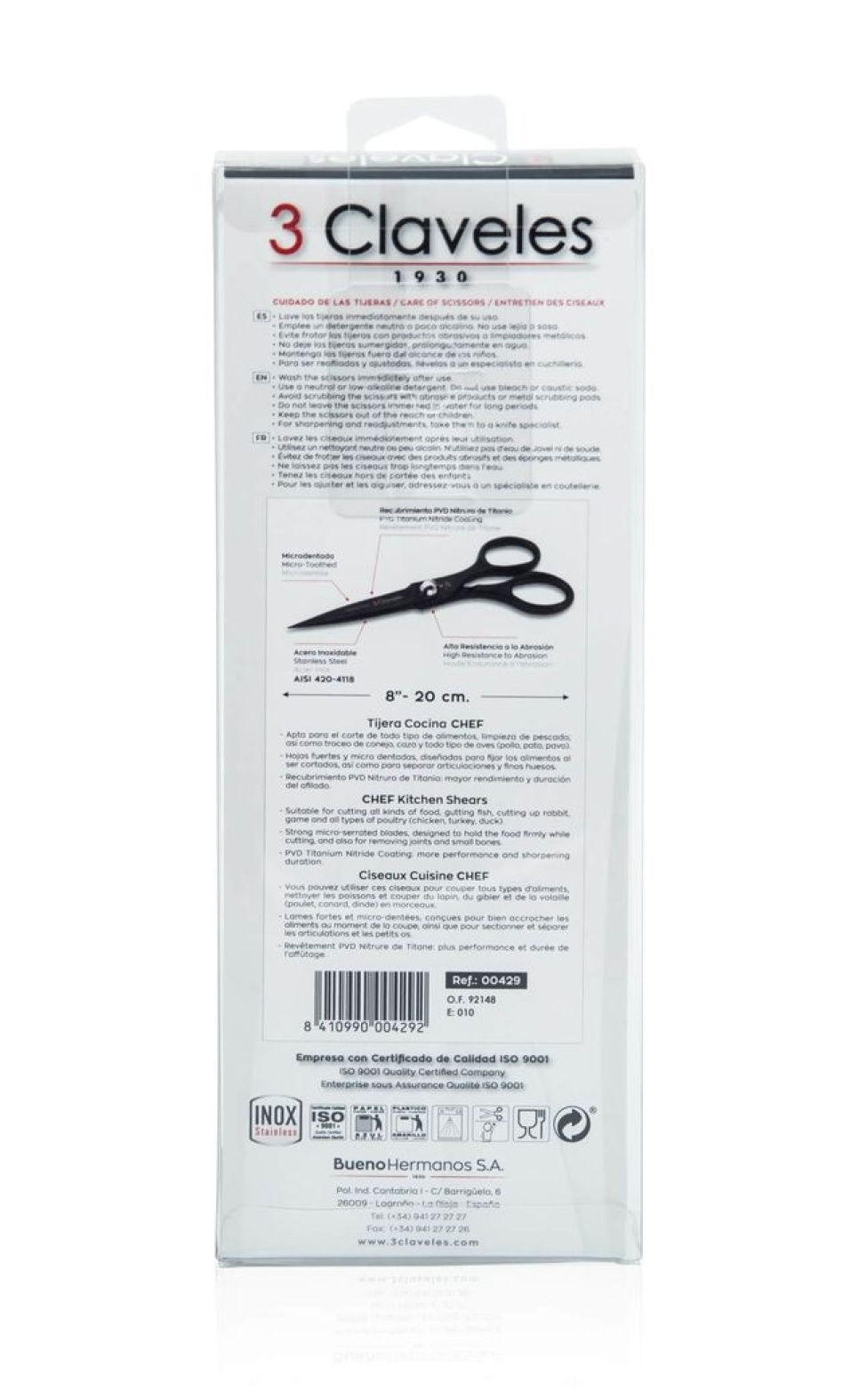 Nożyczki kuchenne 20 cm, Chef, czarne - 3 Claveles
