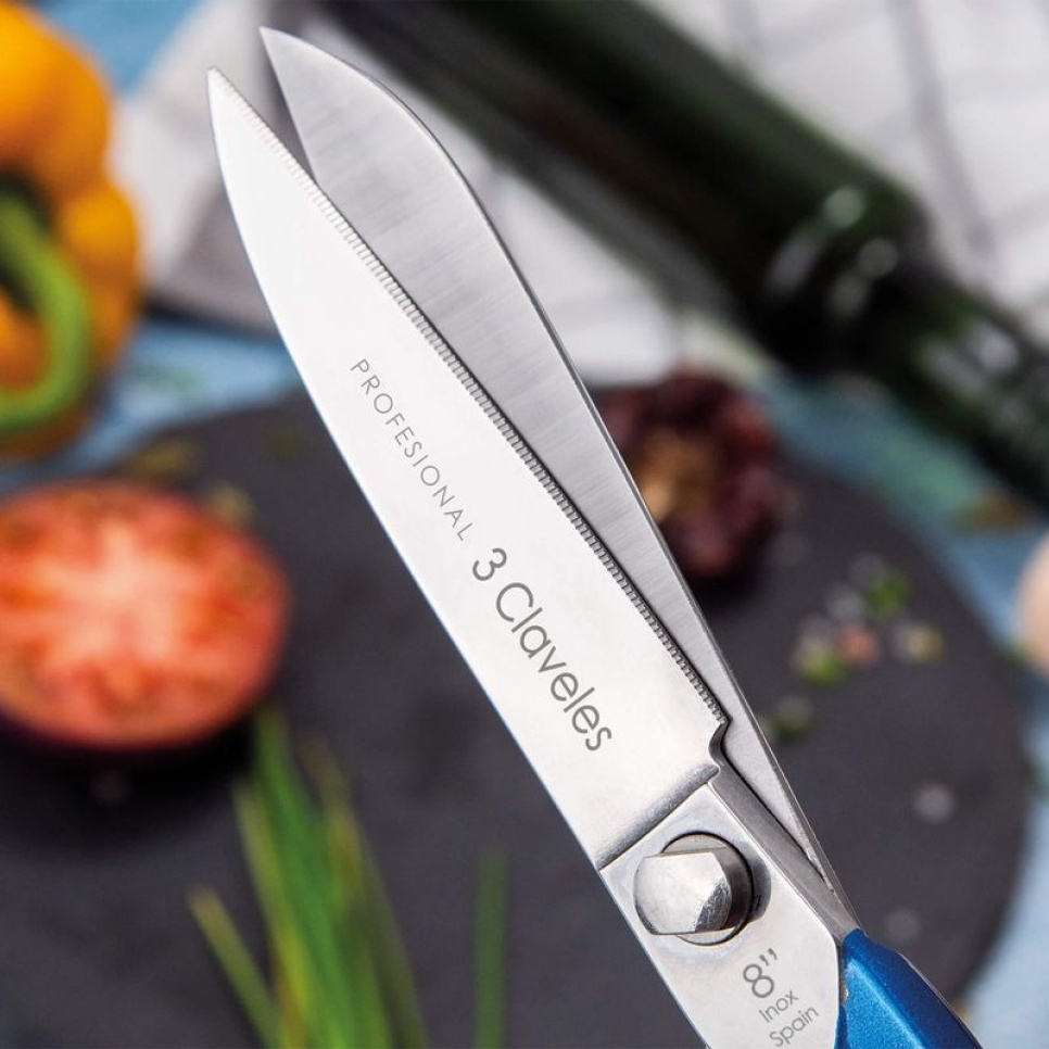 Profesjonalne nożyczki kuchenne ze stali nierdzewnej, niebieskie - 3 Claveles