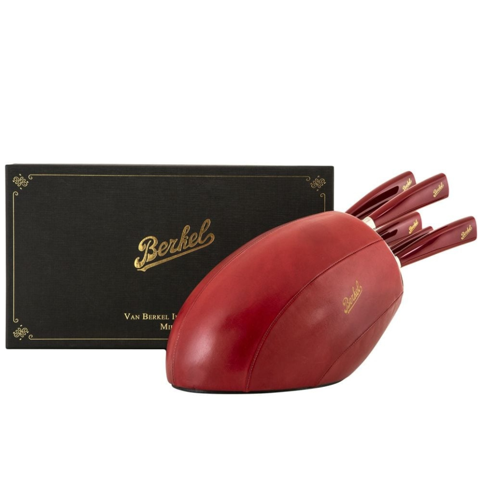 Blok na noże ze skóry z pięcioma nożami, Elegance Red - Berkel