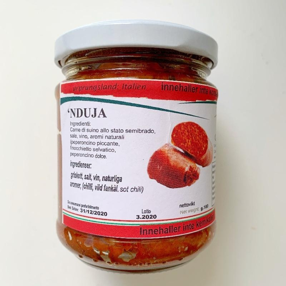 Nduja ze świń z wolnego wybiegu, 180 g - Fattoria de Lillas w grupie Gotowanie / Kolonialne w The Kitchen Lab (2022-25691)