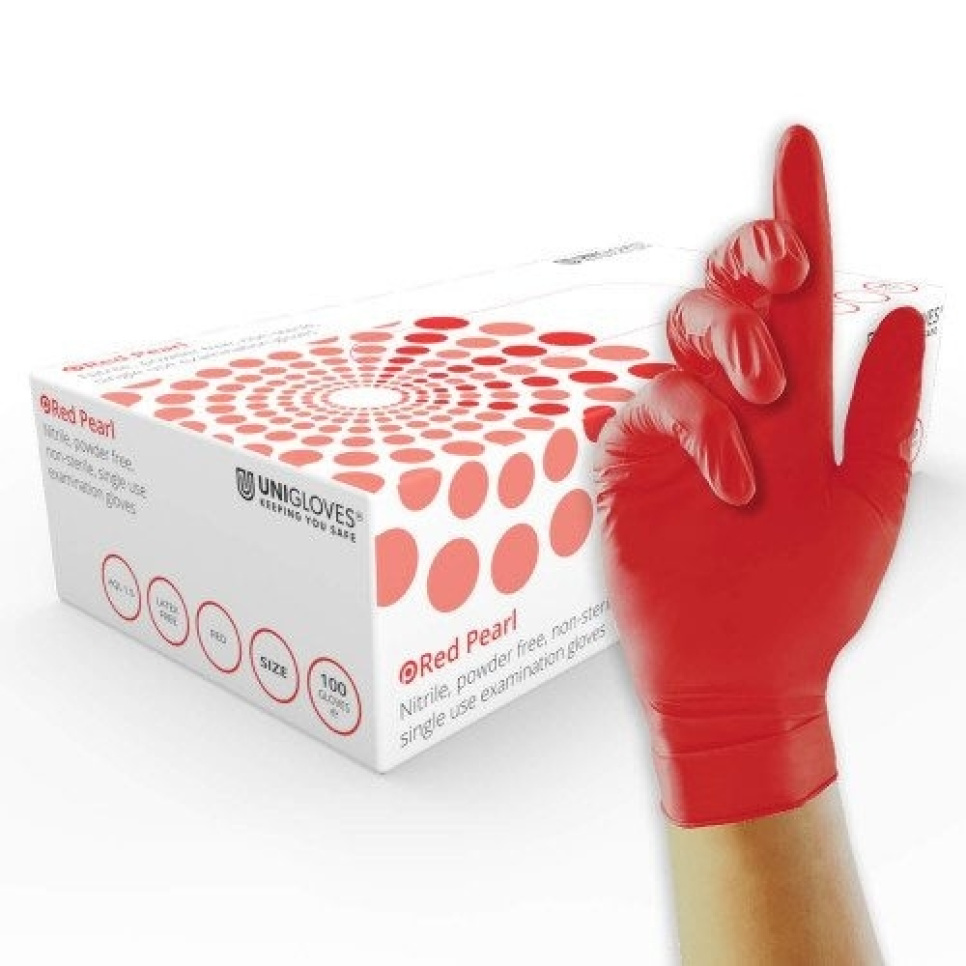 Rękawice nitrylowe, czerwone, opakowanie 100 sztuk - Unigloves w grupie Gotowanie / Przybory kuchenne / Mise en place w The Kitchen Lab (2047-26257)