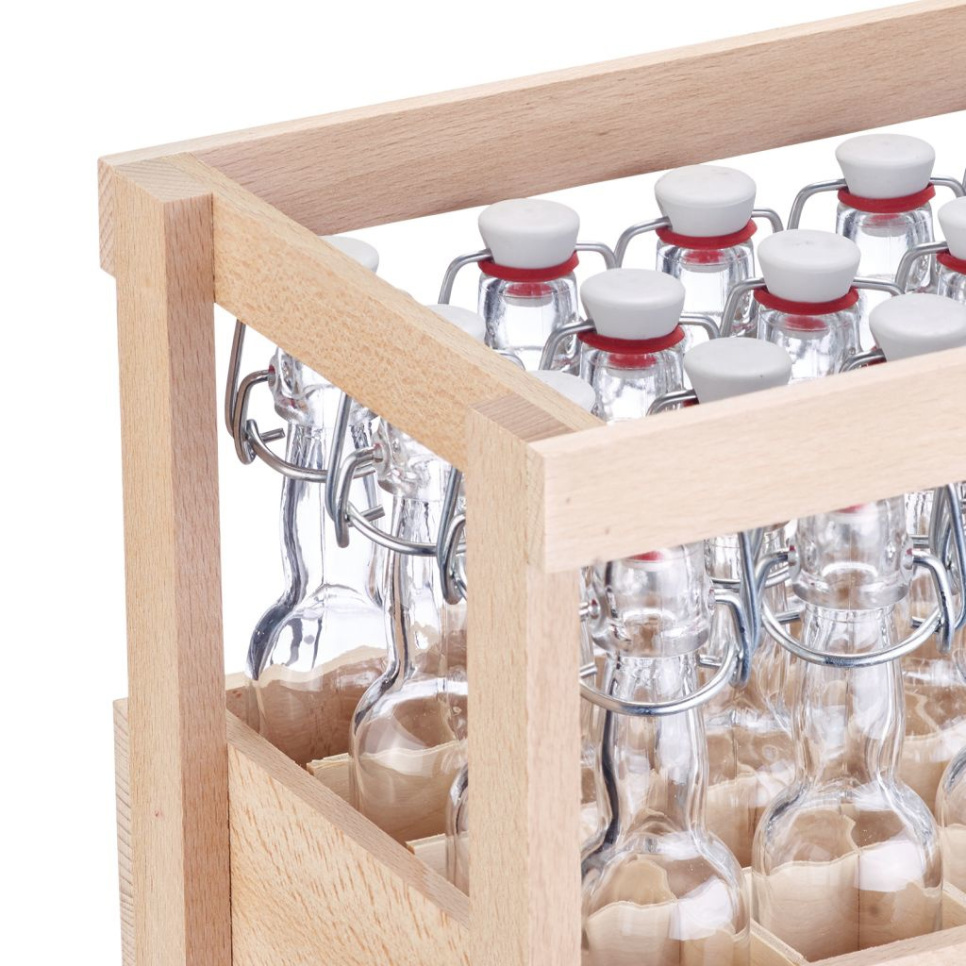 Szklana butelka z korkiem obrotowym z drewnianym pudełkiem, 40 ml, opakowanie 24 sztuki - Westmark Szklana butelka z korkiem obrotowym z drewnianym pudełkiem, 40 ml, opakowanie 24 sztuki - Westmark