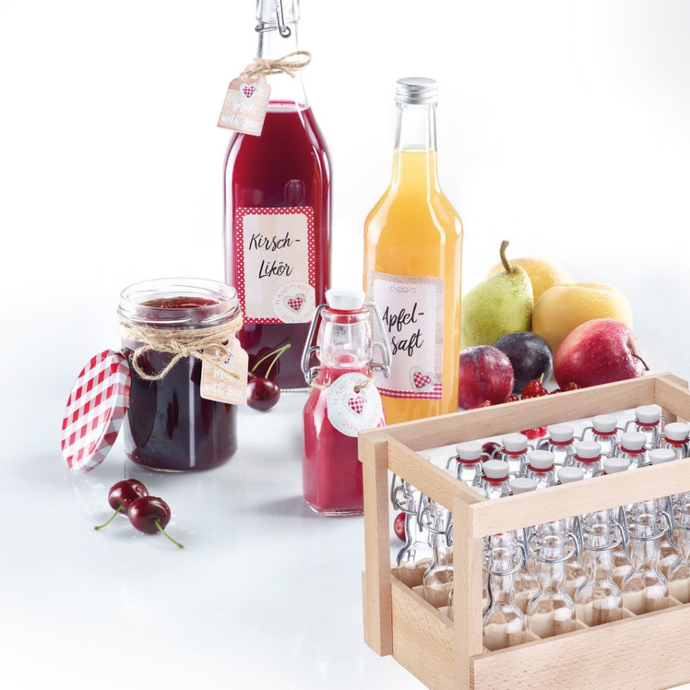 Szklana butelka z korkiem obrotowym z drewnianym pudełkiem, 40 ml, opakowanie 24 sztuki - Westmark Szklana butelka z korkiem obrotowym z drewnianym pudełkiem, 40 ml, opakowanie 24 sztuki - Westmark