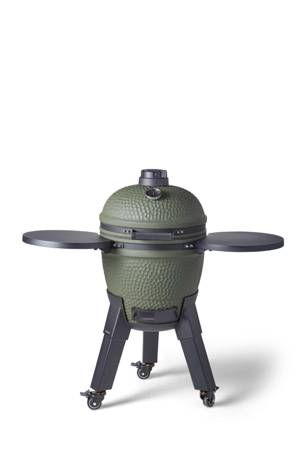 Grill Kamado z uchwytem na nogi, czarnymi nogami z kółkami i stolikiem bocznym - Moddern Grill Kamado z uchwytem na nogi, czarnymi nogami z kółkami i stolikiem bocznym - Moddern